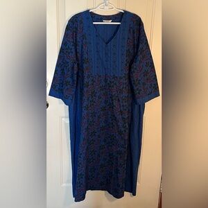 Marketplace Handwork of India Blue Organic Cotton Maxi Dress Plus Size Women 2W